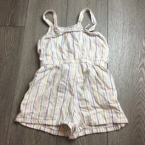 Old Navy Girls Romper Size 8 Linen Natural Beige Pink Blue - Picture 2 of 6